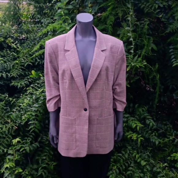 CALVIN KLEIN LADIES (1) BUTTON MULTI-COLOR HOUNDSTOOTH LUXURY BLAZER - Picture 4 of 17